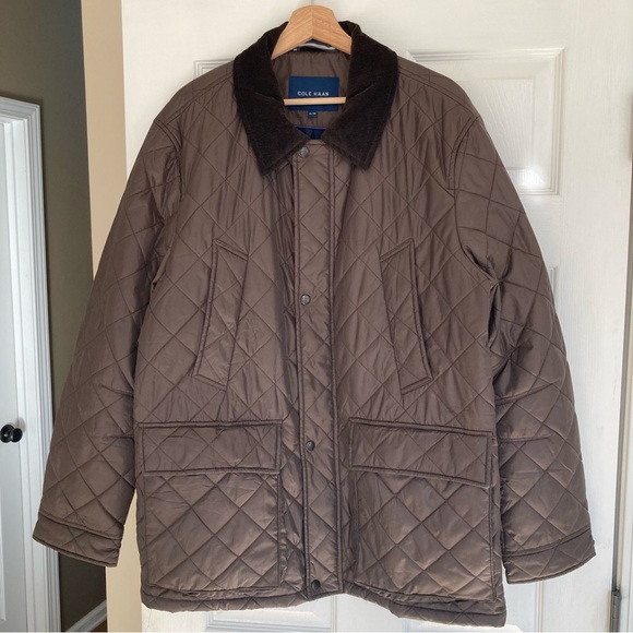 Cole Haan Quilted Elbow-Patch Brown Corduroy Collar Barn Chore Coat, Size XL - Picture 3 of 14